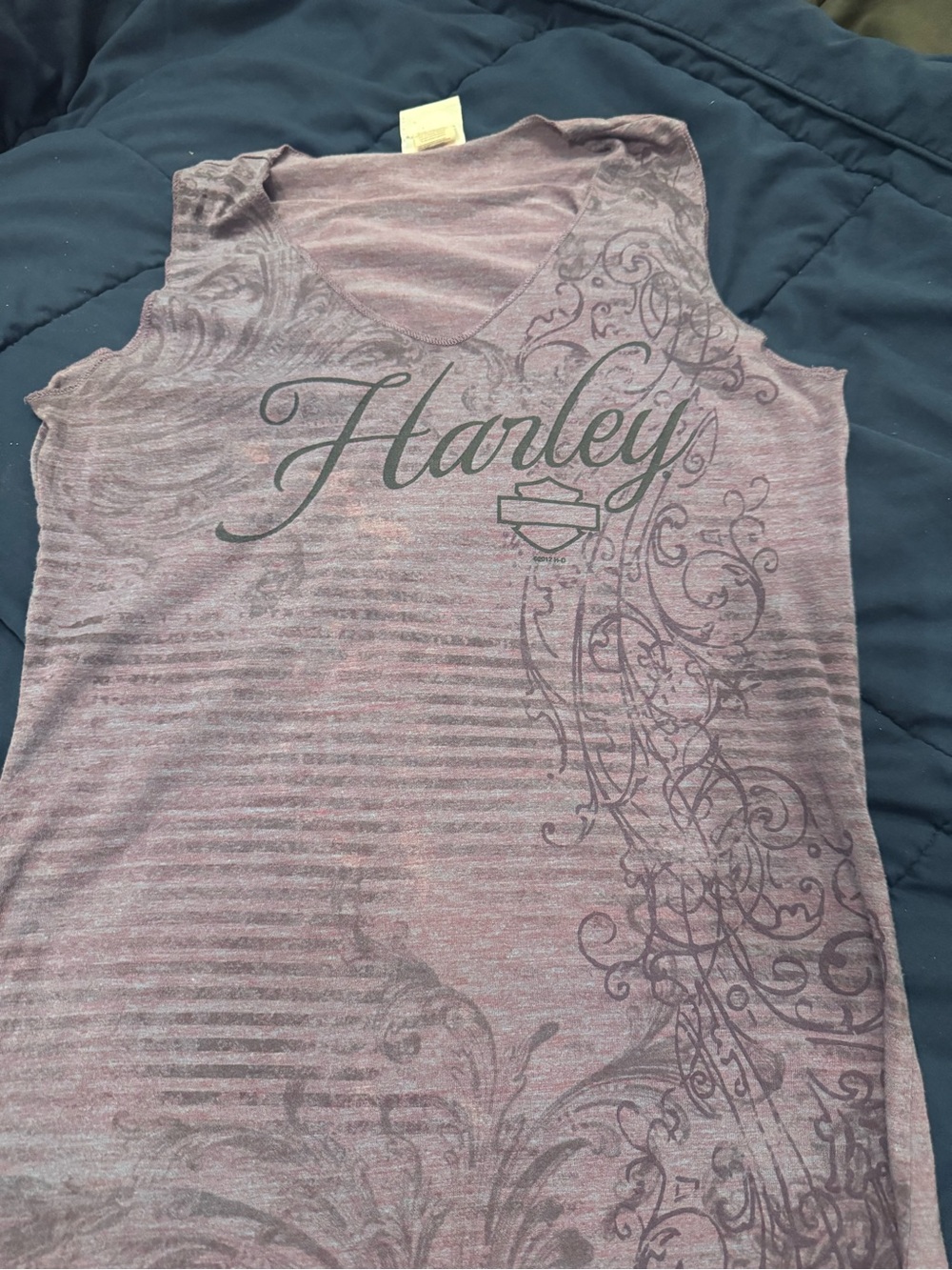 Harley-Davidson Women’s Sleeveless Tank Top — Mauve with Charcoal Script